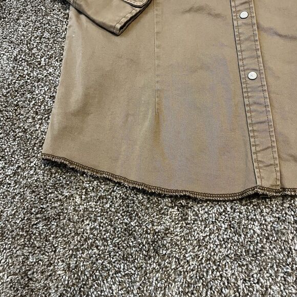 Wrangler Shirt Womens Medium Brown Western Pearl Snap Rodeo Long Sleeve Khaki - Picture 9 of 12